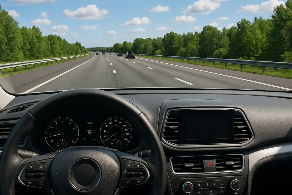 Dashboard view of a driver when it's car is shaking.