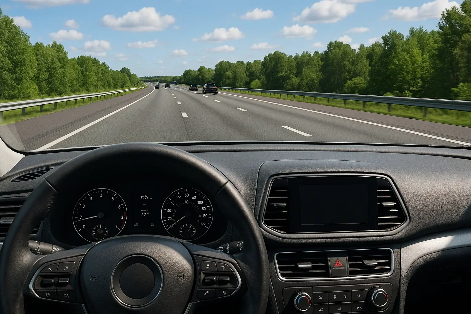 Dashboard view of a driver when it's car is shaking.