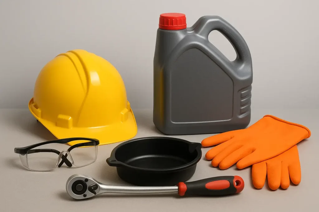 Safety gear for adding tranmission fluid into a car.
