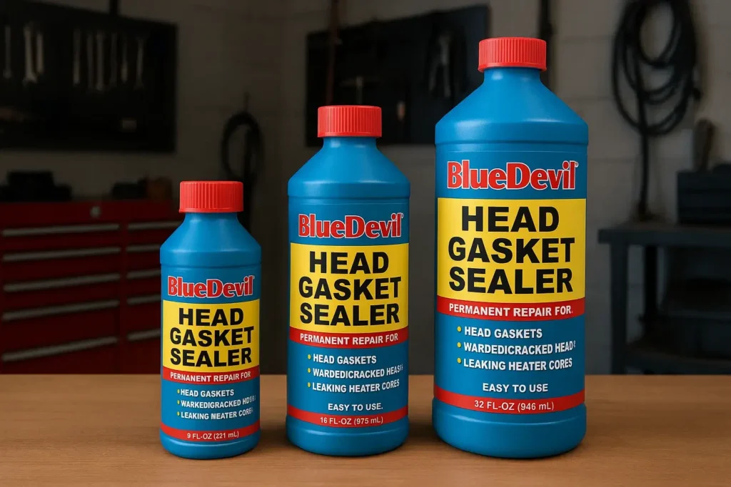 Blue devil head gasket sealer bottles